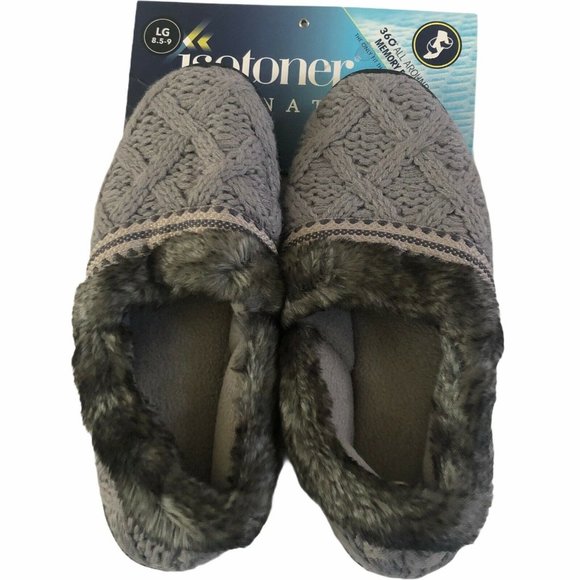 Isotoner Signature 8.5 - 9 Gray Sweater Slippers